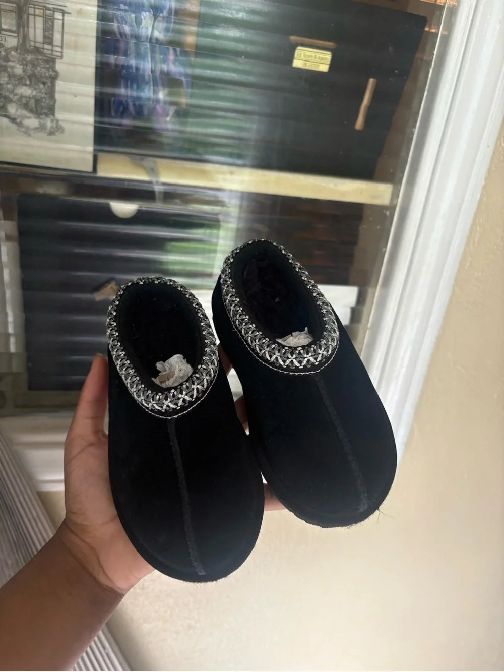 UGG Black Suede Slip-On Clog with Braided Trim